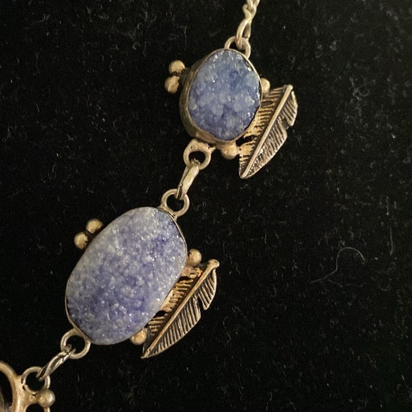 Silver and blue druzy stone necklace - Picture 9 of 16